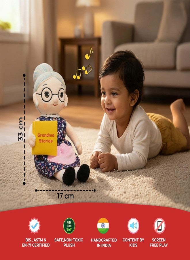 Panda's Box Storyteller Grandma Plush Toy (English Audio) | As Seen on Shark Tank | Story & Lullaby Soft Toy | Hindu Sanskar & Bedtime Comfort | Non-Toxic, Safe & Huggable for Babies & Kids | 33 CM - Image 2