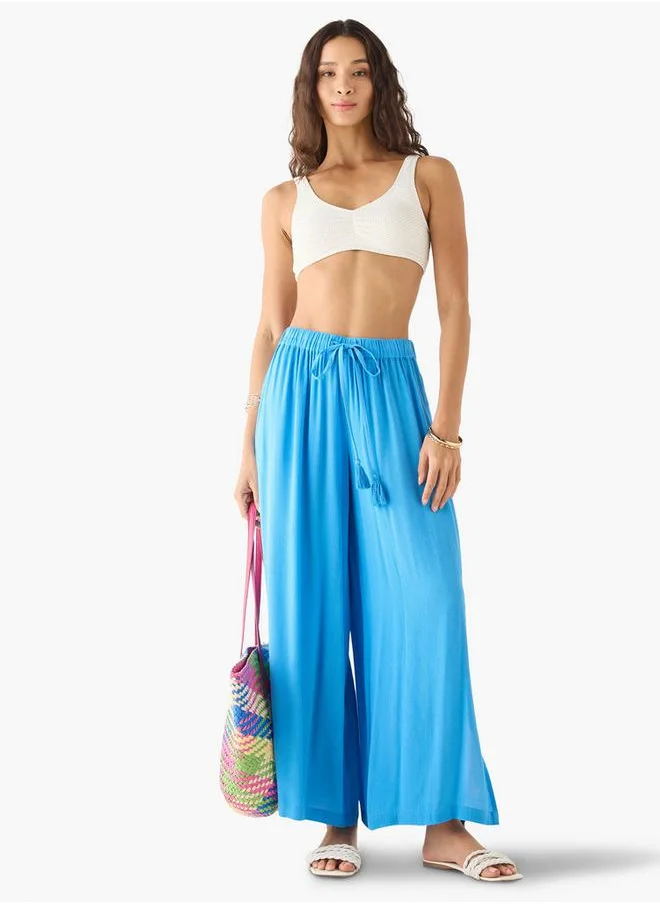 FAV Textured Palazzo Pants with Drawstring Closure