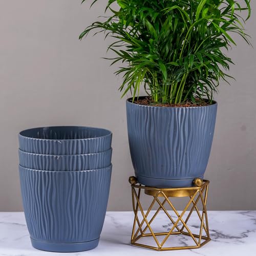 Nurturing Green® Set of 4 Self Watering Pots for Home, Decor & Garden | Flower Pots, Planters for Indoor Plants | Plastic Pots for Living Room (Color: Grey, Size: 14cm x 12.5cm Each) - Image 1