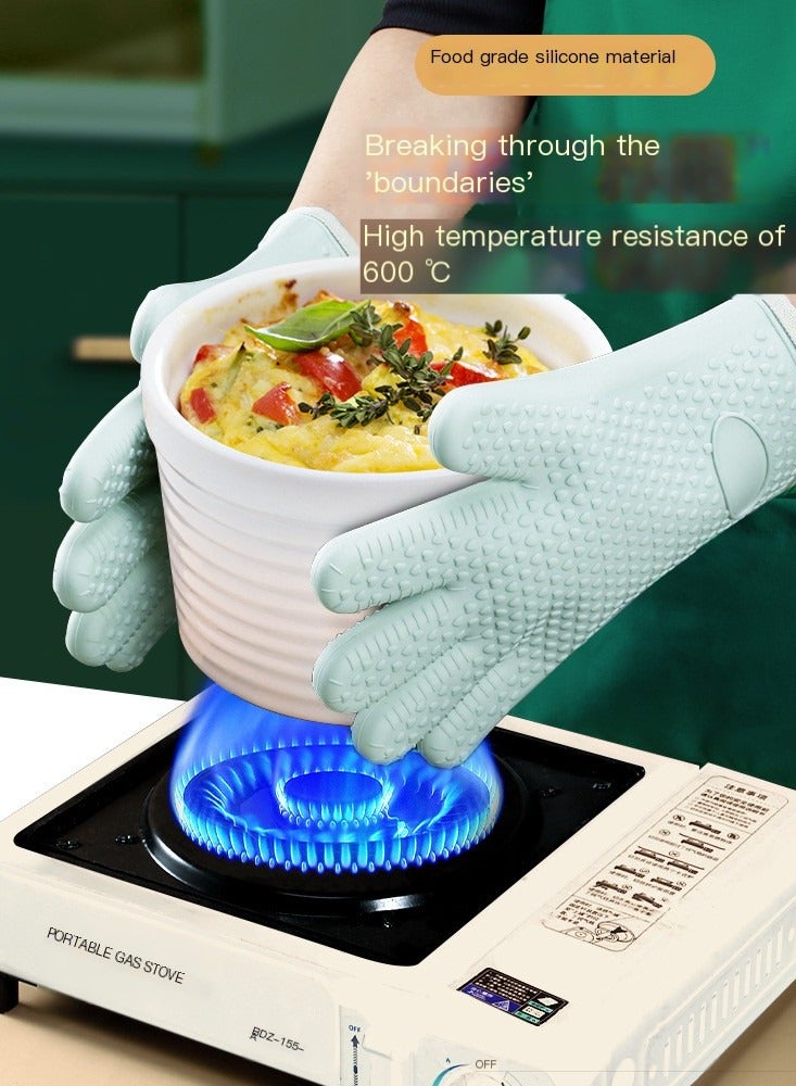 Silicone Oven Mitts Heat Resistant 450 Degrees with Waterproof  Non-Slip Oven Gloves with Fingers, Silicone r Oven Mittens for Baking Cooking Barbecue (Green)(One Pair)  - Image 2