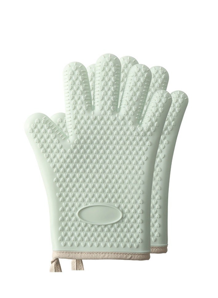 Silicone Oven Mitts Heat Resistant 450 Degrees with Waterproof  Non-Slip Oven Gloves with Fingers, Silicone r Oven Mittens for Baking Cooking Barbecue (Green)(One Pair)  - Image 1