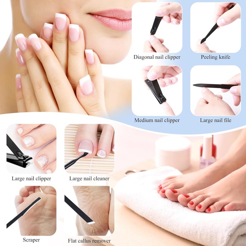 QLNE High Precision Stainless Steel Nail Clippers Set - 15 Pcs Manicure Pedicure Kit With File, Sharp Scissors, and Cutter for Fingernails & Toenails - Stylish Light Gray Case - Image 5