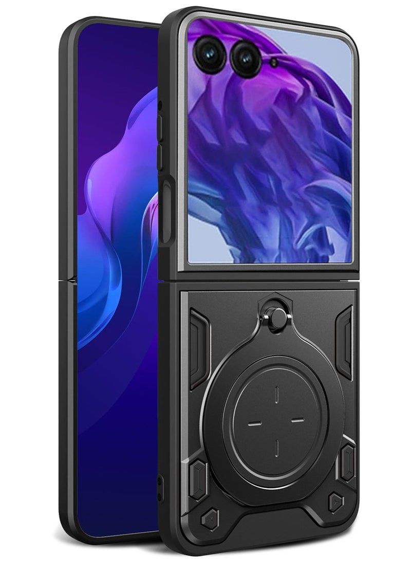 Case Cover For Motorola  Razr  50  5G , Slide Camera Lens Cover, 360°Rotating Kickstand Ring, Bumper Shockproof Phone Cover，Compatible with Car Magnetic Mount Mobile Phone Back Cover,Black. - Image 1