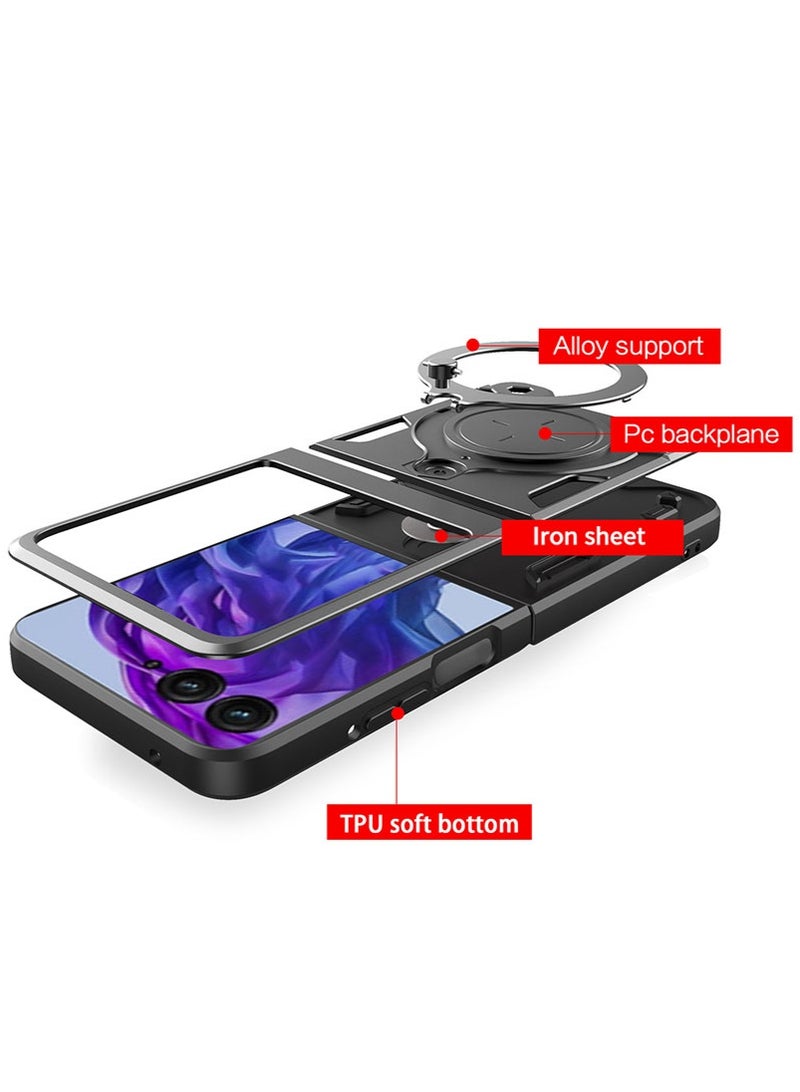 Case Cover For Motorola  Razr  50  5G , Slide Camera Lens Cover, 360°Rotating Kickstand Ring, Bumper Shockproof Phone Cover，Compatible with Car Magnetic Mount Mobile Phone Back Cover,Black. - Image 2