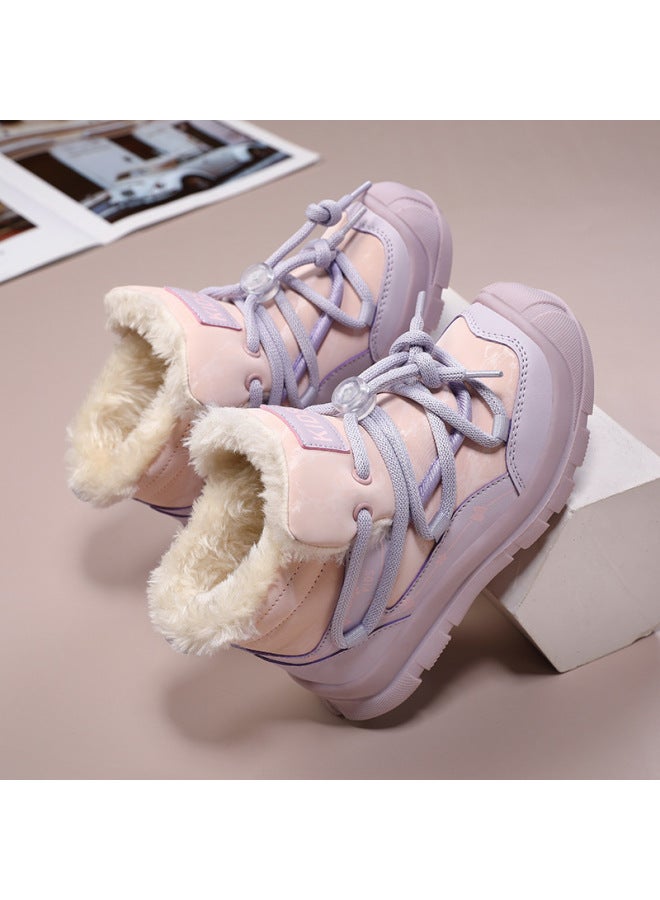 Girls' Large Cotton Shoes  Winter New Kidsren's Thickeneded Velvet Snow Boots Girls' Non-slip Cotton Boots Boys' Short Boots