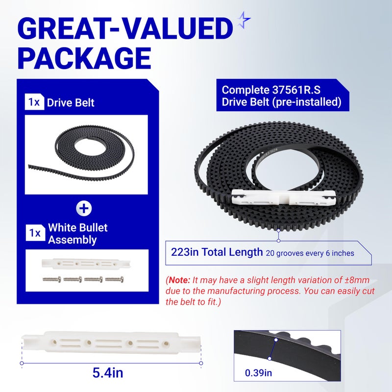 BlueStars Upgraded 37561R.S Belt for 7FT Garage Door - Compatible with Genie 1028 1128 2028 2128 3020 3042 3024 3120 Silentmax 1000 1200 Intellig 1000 1200-223'' Garage Door Opener Belt Replacement - Image 2