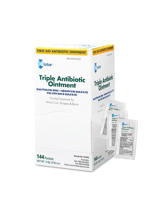 Globe (144 Pack) Triple Antibiotic Ointment 0.9g Single Packet, First Aid Kit for Minor Scratches, Wounds, Cuts and Burns, Prevents Infection Active Ingredients Compare to Leading Brand, Travel Size  - Image 1