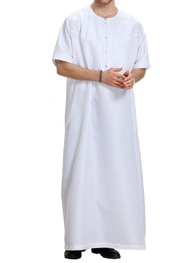 HOOTO Men's Muslim Short Sleeve Thobe Shirts Prayer Dresses Dubai Kaftan Long Gown Robe Loungewear Round Neck Clothes for Summer（3XL） ﻿ - Image 4