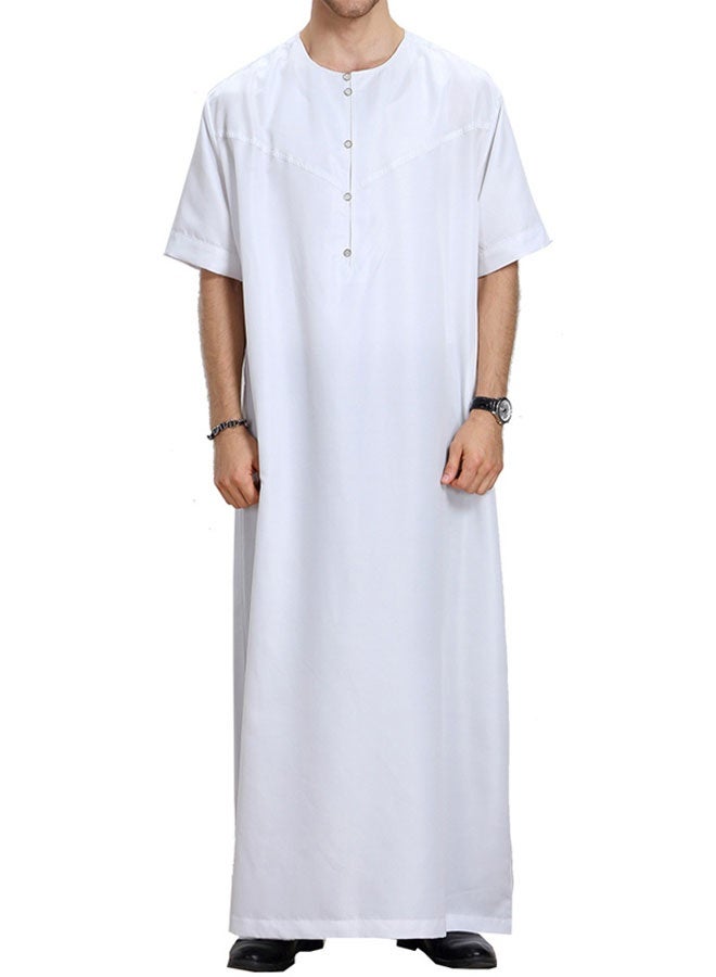 HOOTO Men's Muslim Short Sleeve Thobe Shirts Prayer Dresses Dubai Kaftan Long Gown Robe Loungewear Round Neck Clothes for Summer（3XL） ﻿ - Image 1