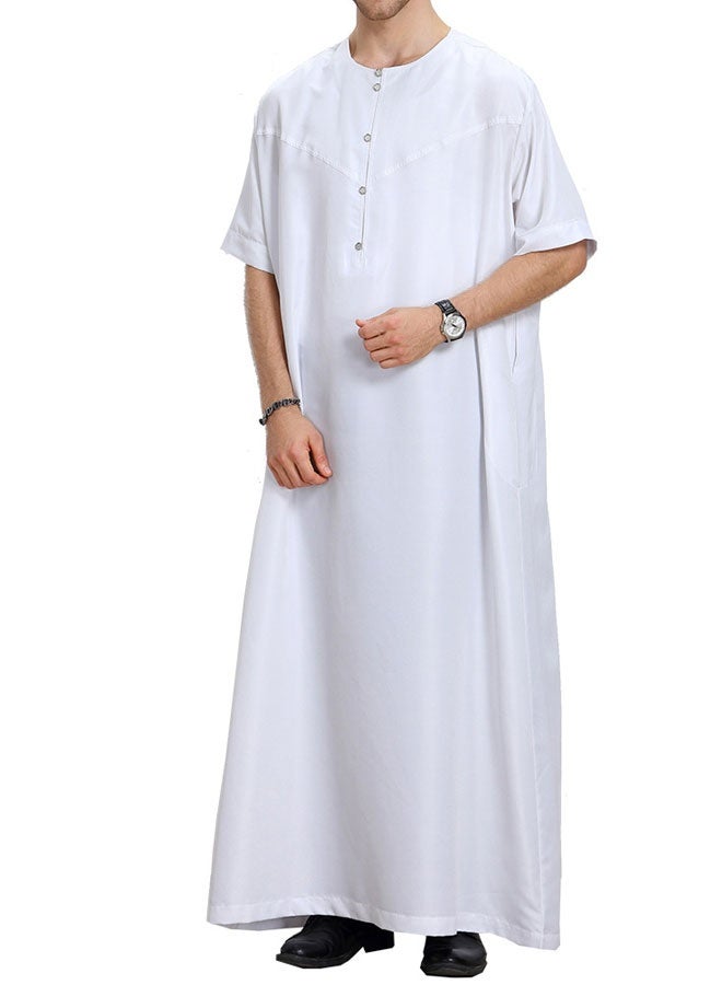 HOOTO Men's Muslim Short Sleeve Thobe Shirts Prayer Dresses Dubai Kaftan Long Gown Robe Loungewear Round Neck Clothes for Summer（3XL） ﻿ - Image 2