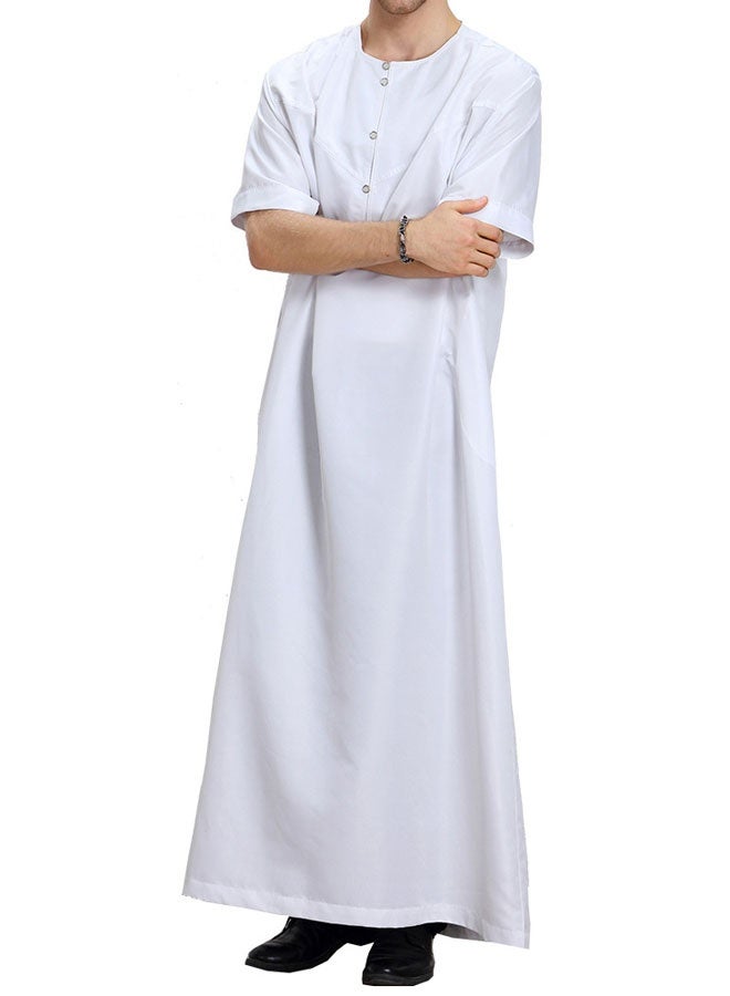 HOOTO Men's Muslim Short Sleeve Thobe Shirts Prayer Dresses Dubai Kaftan Long Gown Robe Loungewear Round Neck Clothes for Summer（3XL） ﻿ - Image 3