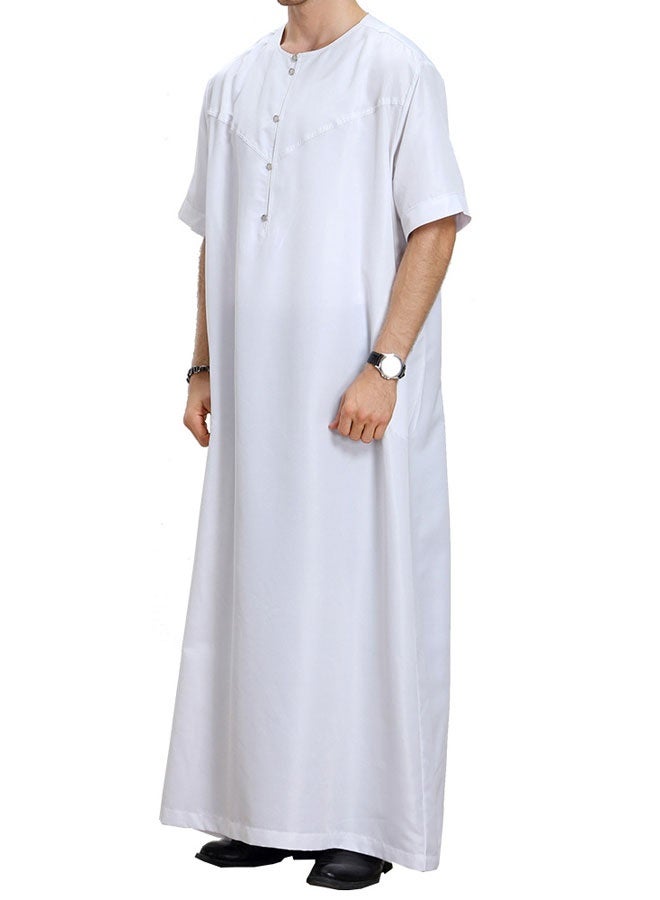 HOOTO Men's Muslim Short Sleeve Thobe Shirts Prayer Dresses Dubai Kaftan Long Gown Robe Loungewear Round Neck Clothes for Summer（3XL） ﻿ - Image 5