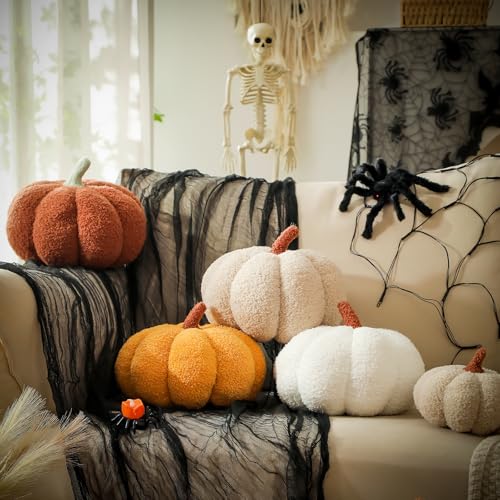 YRXRUS Pumpkin Pillows, Halloween Pumpkin Throw Pillows, Off White Shaped Pillow for Fall Room Decor Gifts, Teddy Fleece Cute 6x12 Inches Halloween Pillow, Accent Fall Pillows - Image 4