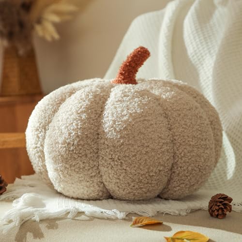 YRXRUS Pumpkin Pillows, Halloween Pumpkin Throw Pillows, Off White Shaped Pillow for Fall Room Decor Gifts, Teddy Fleece Cute 6x12 Inches Halloween Pillow, Accent Fall Pillows - Image 1