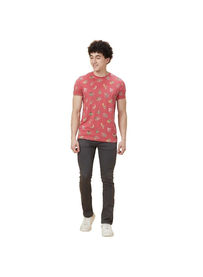 بيينغ هيومان Mens Mineral Red Round Neck Short Sleeve T-Shirt
