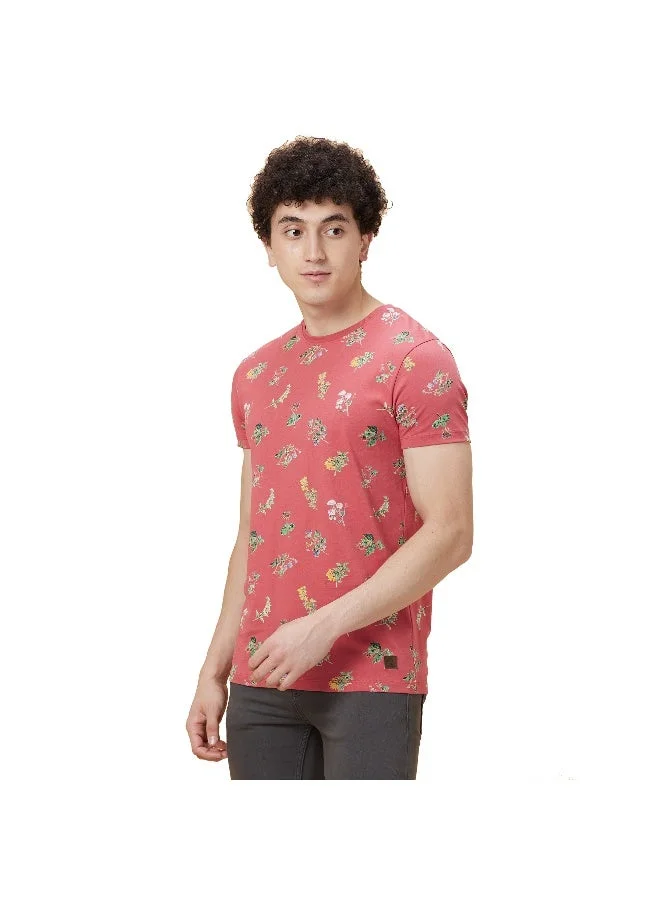 بيينغ هيومان Mens Mineral Red Round Neck Short Sleeve T-Shirt