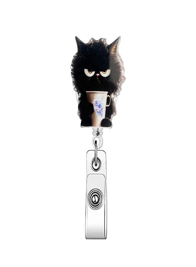ASABITE Black Cat Badge Reel Cute Animal Badge Reel Retractable - 360° Rotating ID Card Holder with Alligator Clip, Retractable Badge Holder, Funny ID Badge Clip for Nurse Doctor Office Worker (Acrylic) - Image 1