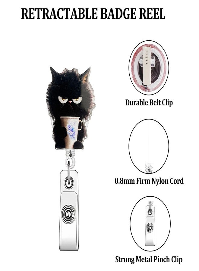 ASABITE Black Cat Badge Reel Cute Animal Badge Reel Retractable - 360° Rotating ID Card Holder with Alligator Clip, Retractable Badge Holder, Funny ID Badge Clip for Nurse Doctor Office Worker (Acrylic) - Image 3