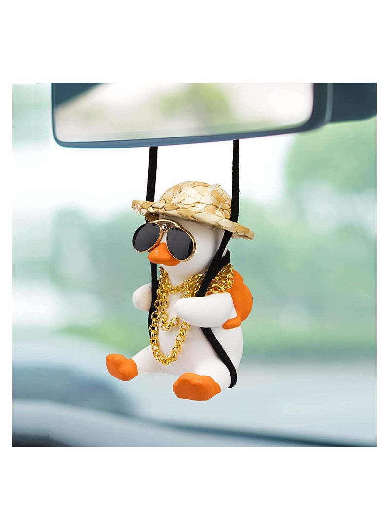 Creative Swing Duck Car Pendant, Stylish Rear View Mirror Decoration, Fun Straw Hat Duck Ornament for Car Accessories - Image 1
