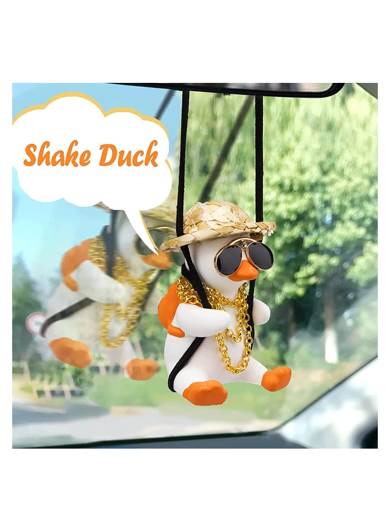 Creative Swing Duck Car Pendant, Stylish Rear View Mirror Decoration, Fun Straw Hat Duck Ornament for Car Accessories - Image 3