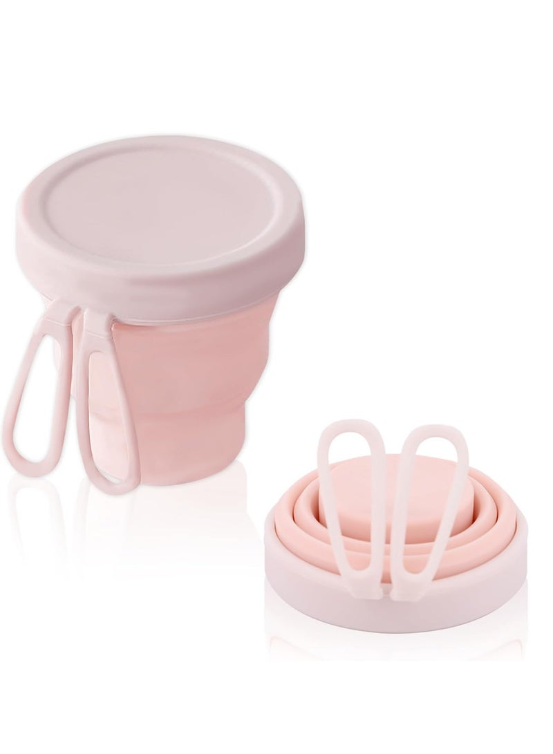 CMGTYYD 2Pcs Pink Silicone Foldable Cup with Silicone Sealing Cap with Camping Hooks BPA Free Reusable Retractable Folding Mug Space Saving for Hiking Camping Picnic Outdoor Traveling 250ml  - Image 1