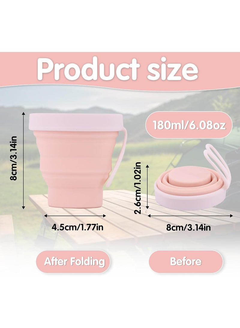 CMGTYYD 2Pcs Pink Silicone Foldable Cup with Silicone Sealing Cap with Camping Hooks BPA Free Reusable Retractable Folding Mug Space Saving for Hiking Camping Picnic Outdoor Traveling 250ml  - Image 2