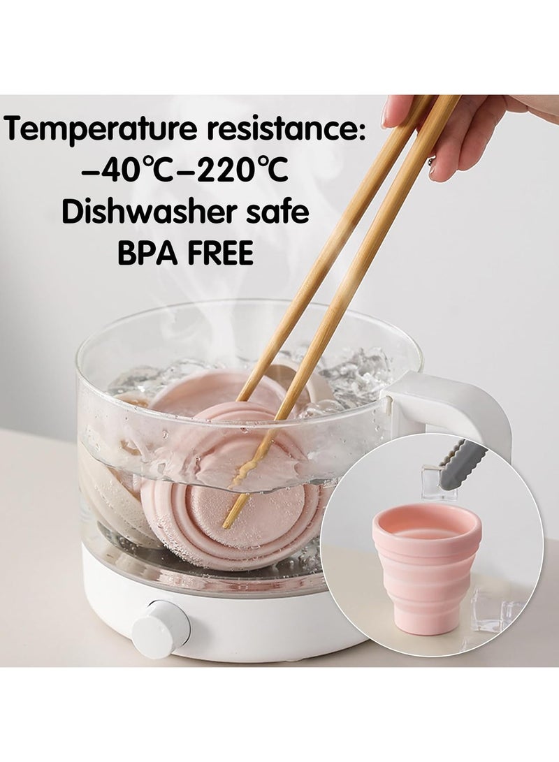 CMGTYYD 2Pcs Pink Silicone Foldable Cup with Silicone Sealing Cap with Camping Hooks BPA Free Reusable Retractable Folding Mug Space Saving for Hiking Camping Picnic Outdoor Traveling 250ml  - Image 3