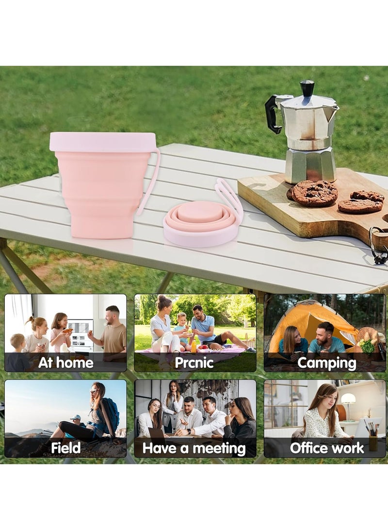 CMGTYYD 2Pcs Pink Silicone Foldable Cup with Silicone Sealing Cap with Camping Hooks BPA Free Reusable Retractable Folding Mug Space Saving for Hiking Camping Picnic Outdoor Traveling 250ml  - Image 4