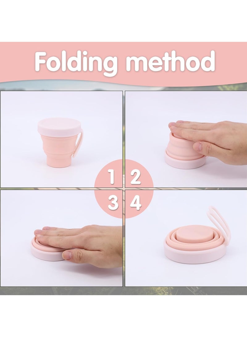 CMGTYYD 2Pcs Pink Silicone Foldable Cup with Silicone Sealing Cap with Camping Hooks BPA Free Reusable Retractable Folding Mug Space Saving for Hiking Camping Picnic Outdoor Traveling 250ml  - Image 5