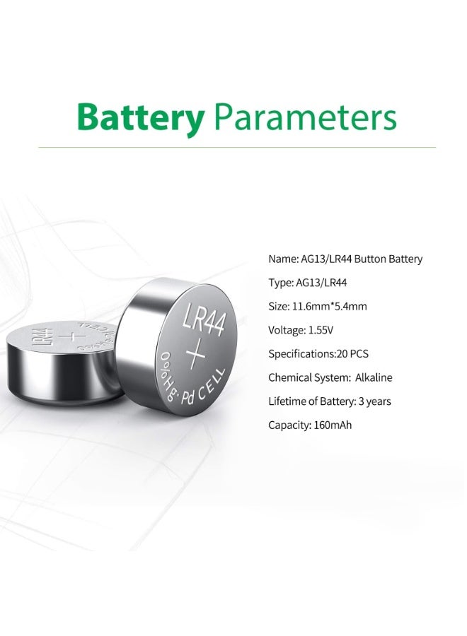 HUA DAO 20 Pack LR44 AG13 357 303 SR44 Battery 1.5V Button Coin Cell Batteries - Image 3
