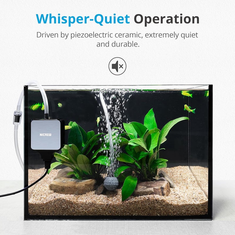 NICREW Nano Silent Aquarium Air Pump Black, Aquarium Aerator with Accessories for Up to 10 Gallon Fish Tank, Super Quiet, 0.3 L/min, 1.5 Watts - Image 2