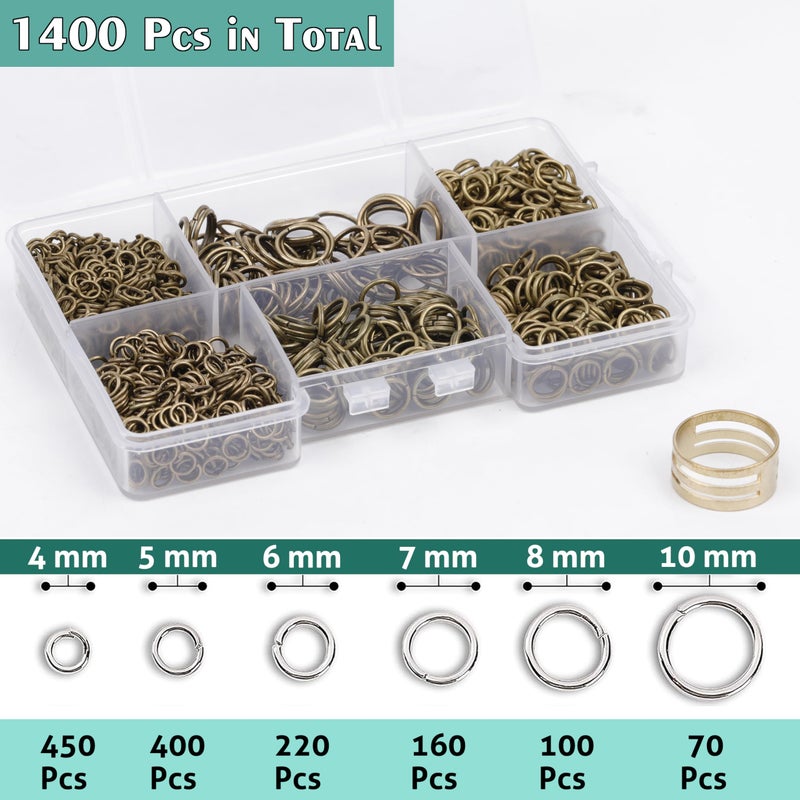 GMMA 1400 Pcs Jump Rings for Jewelry Making Mixed 6 Sizes/Box Jump Rings for Keychains Necklace Repair and DIY Crafts Gifts 4mm 6mm 5mm 7mm 8mm 10mm Jump Rings with Open/Close Tool (Antique Bronze) - Image 3