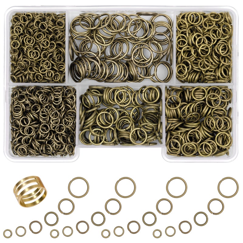 GMMA 1400 Pcs Jump Rings for Jewelry Making Mixed 6 Sizes/Box Jump Rings for Keychains Necklace Repair and DIY Crafts Gifts 4mm 6mm 5mm 7mm 8mm 10mm Jump Rings with Open/Close Tool (Antique Bronze) - Image 1