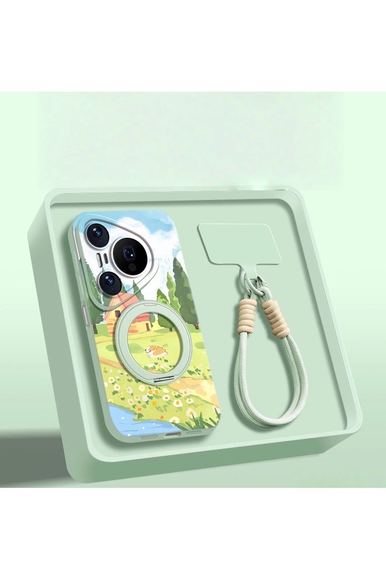 general Suitable for Huawei Pura 80 Ultra protective case, Spring Landscape Oil Painting, 360-degree rotating stand with hand strap and full-coverage protective case.