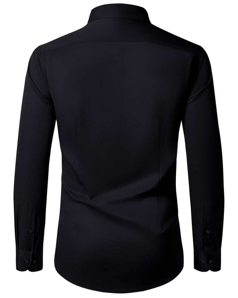 Lusead Black Button Up Shirt Men Wedding Long Sleeve Slim Fit Stretch Wrinkle Formal Satin Tuxedo Business Men Dress Shirt - Image 2