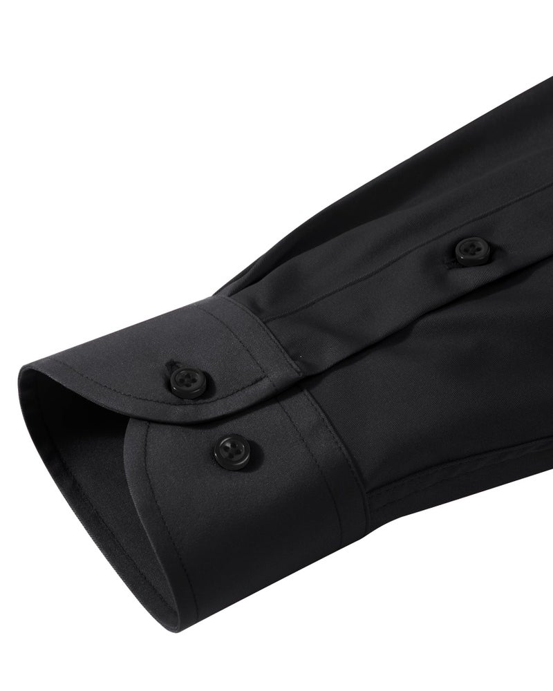 Lusead Black Button Up Shirt Men Wedding Long Sleeve Slim Fit Stretch Wrinkle Formal Satin Tuxedo Business Men Dress Shirt - Image 5