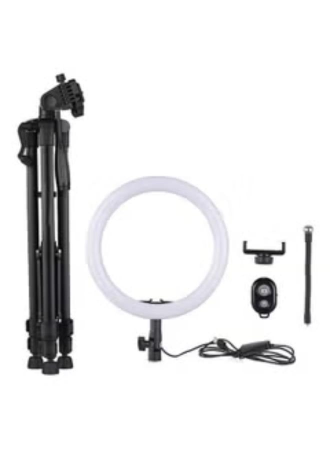 مصباح حلقي LED قابل للضوء مقاس 10 بوصات مع حامل ثلاثي القوائم أبيض/أسود/ذهبي - Image 2