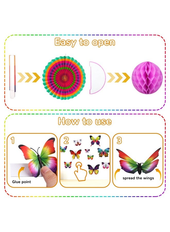 ZERODECO ZERODECO Multicoloured Birthday Decorations, 3D Butterfly Wall Decor Colorful Paper Honeycomb Fans Pompoms Balloons for Kids Baby Adults Boys Girls Multicoloured Birthday Party Decorations  - Image 5