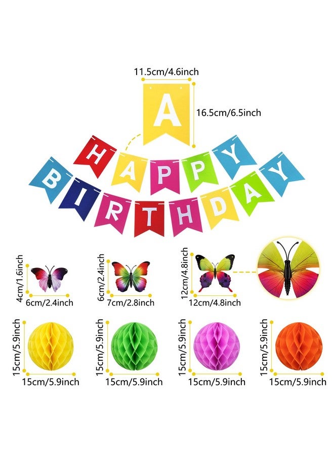ZERODECO ZERODECO Multicoloured Birthday Decorations, 3D Butterfly Wall Decor Colorful Paper Honeycomb Fans Pompoms Balloons for Kids Baby Adults Boys Girls Multicoloured Birthday Party Decorations  - Image 3