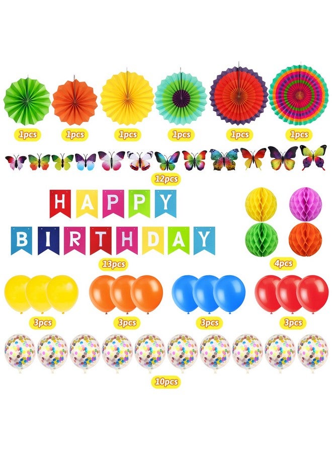 ZERODECO ZERODECO Multicoloured Birthday Decorations, 3D Butterfly Wall Decor Colorful Paper Honeycomb Fans Pompoms Balloons for Kids Baby Adults Boys Girls Multicoloured Birthday Party Decorations  - Image 2