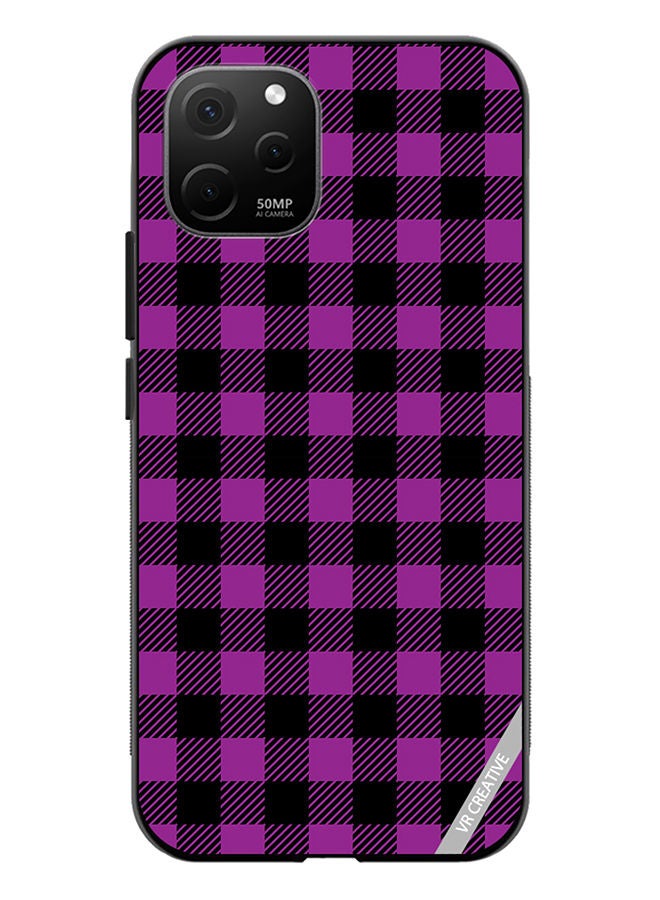 VR CREATIVE Protective Case Cover For Huawei Nova Y61 Purple And Black Chequered Design Seamless Pattern Design Multicolour - Image 1