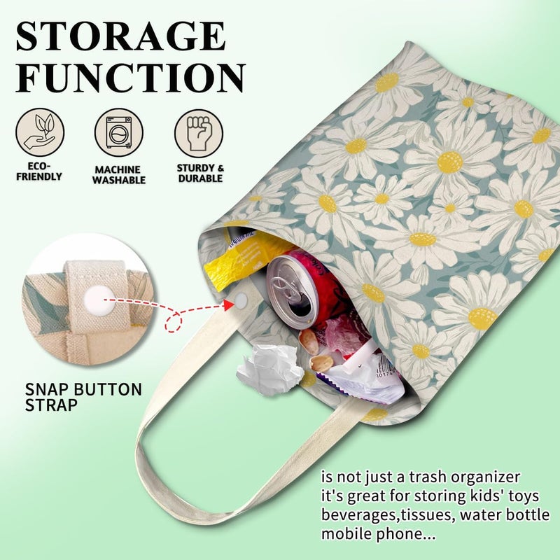 ABUIFDK Car Trash Can, Cute Car Trash Bag, Hanging Car Organizer and Storage Bag, Trash Bin for Car Accessories, Vehicle, Travelling, Camping Cute Blue White Daisy - Image 3