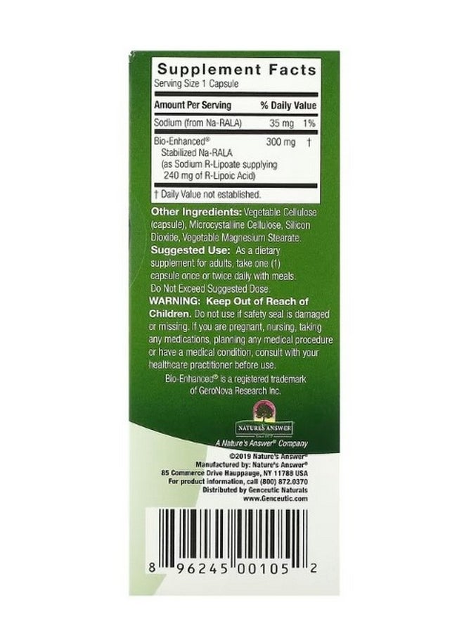 Genceutic Naturals - R Lipoic Acid 300 mg 60 Vegetarian Capsules - Image 1