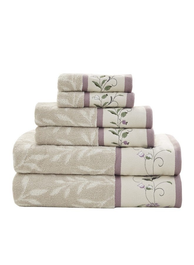 madison park Madison Park Serene 100% Cotton Bath Towel Set Luxurious Floral Decorative Towels for Bathroom Embroidered Cotton Jacquard Design Soft Highly Absorbent for Shower 600 GSM, Multi-Sizes, Purple 6 Piece  - Image 1