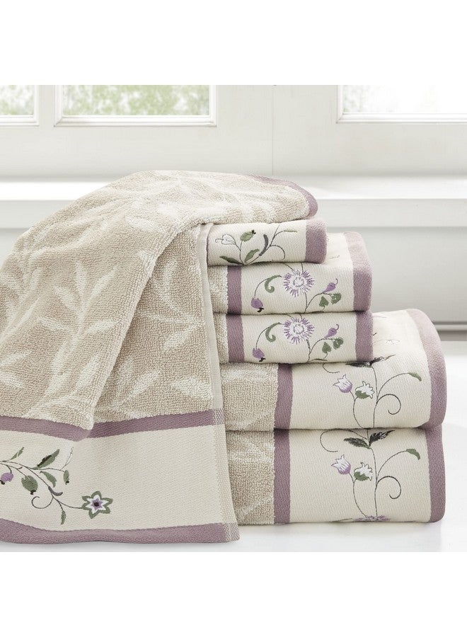 madison park Madison Park Serene 100% Cotton Bath Towel Set Luxurious Floral Decorative Towels for Bathroom Embroidered Cotton Jacquard Design Soft Highly Absorbent for Shower 600 GSM, Multi-Sizes, Purple 6 Piece  - Image 2