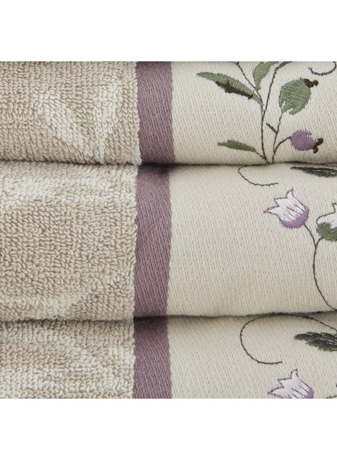 madison park Madison Park Serene 100% Cotton Bath Towel Set Luxurious Floral Decorative Towels for Bathroom Embroidered Cotton Jacquard Design Soft Highly Absorbent for Shower 600 GSM, Multi-Sizes, Purple 6 Piece  - Image 3