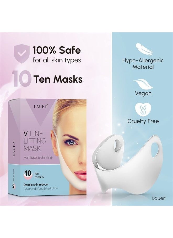 lauer cosmetic - V Shaped Slimming Face Mask Double Chin Tightener V Line Lifting Belt Neck Lift Tape Face Patch For Firming and Tightening Skin Chin Up Slimming Strap Collagen Mask with Hyaluronic Acid Aloe Vera (10p - Image 1