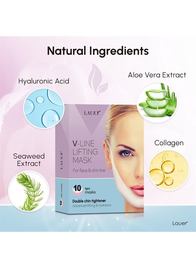 lauer cosmetic - V Shaped Slimming Face Mask Double Chin Tightener V Line Lifting Belt Neck Lift Tape Face Patch For Firming and Tightening Skin Chin Up Slimming Strap Collagen Mask with Hyaluronic Acid Aloe Vera (10p - Image 1
