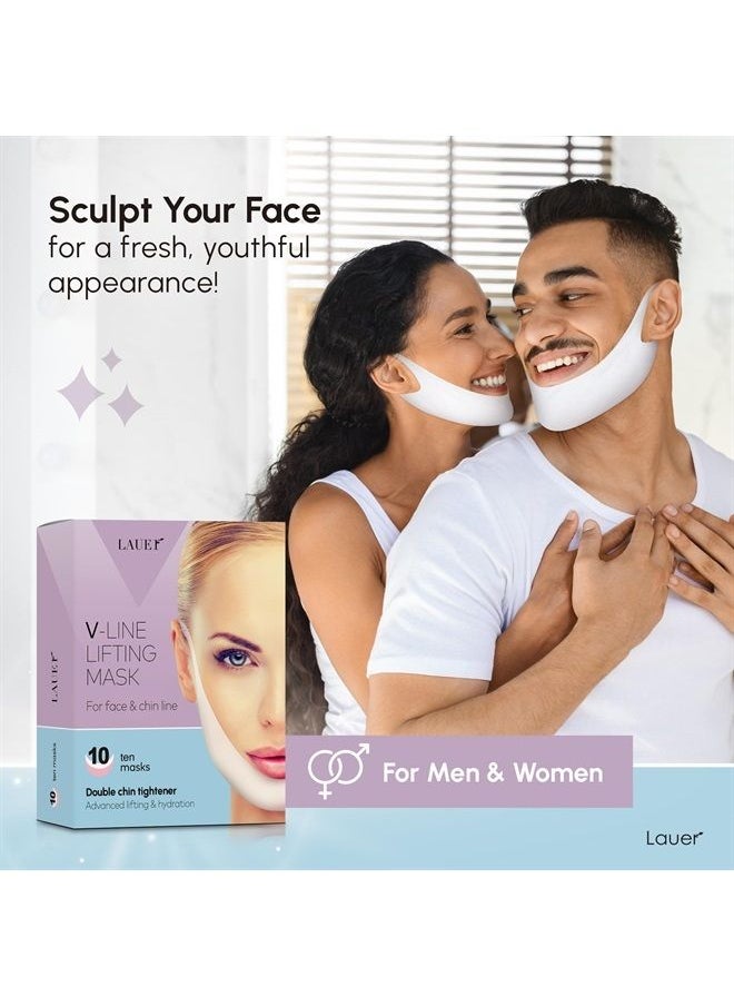 lauer cosmetic - V Shaped Slimming Face Mask Double Chin Tightener V Line Lifting Belt Neck Lift Tape Face Patch For Firming and Tightening Skin Chin Up Slimming Strap Collagen Mask with Hyaluronic Acid Aloe Vera (10p - Image 1