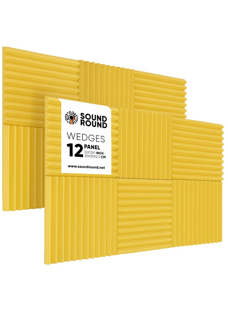 ساوند راوند ألواح الفوم الصوتي SoundRound مقاس 12×12×1 بوصة – عزل صوت احترافي بتصميم مضلع – للتحكم في الصدى ومعالجة السينما المنزلية – ألواح عالية الكثافة – 12 قطعة - لون اصفر - Image 1